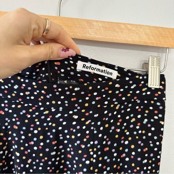REFORMATION Flounce Polka Dot-print Crepe Mini Skirt In Confetti - Picture 4 of 5